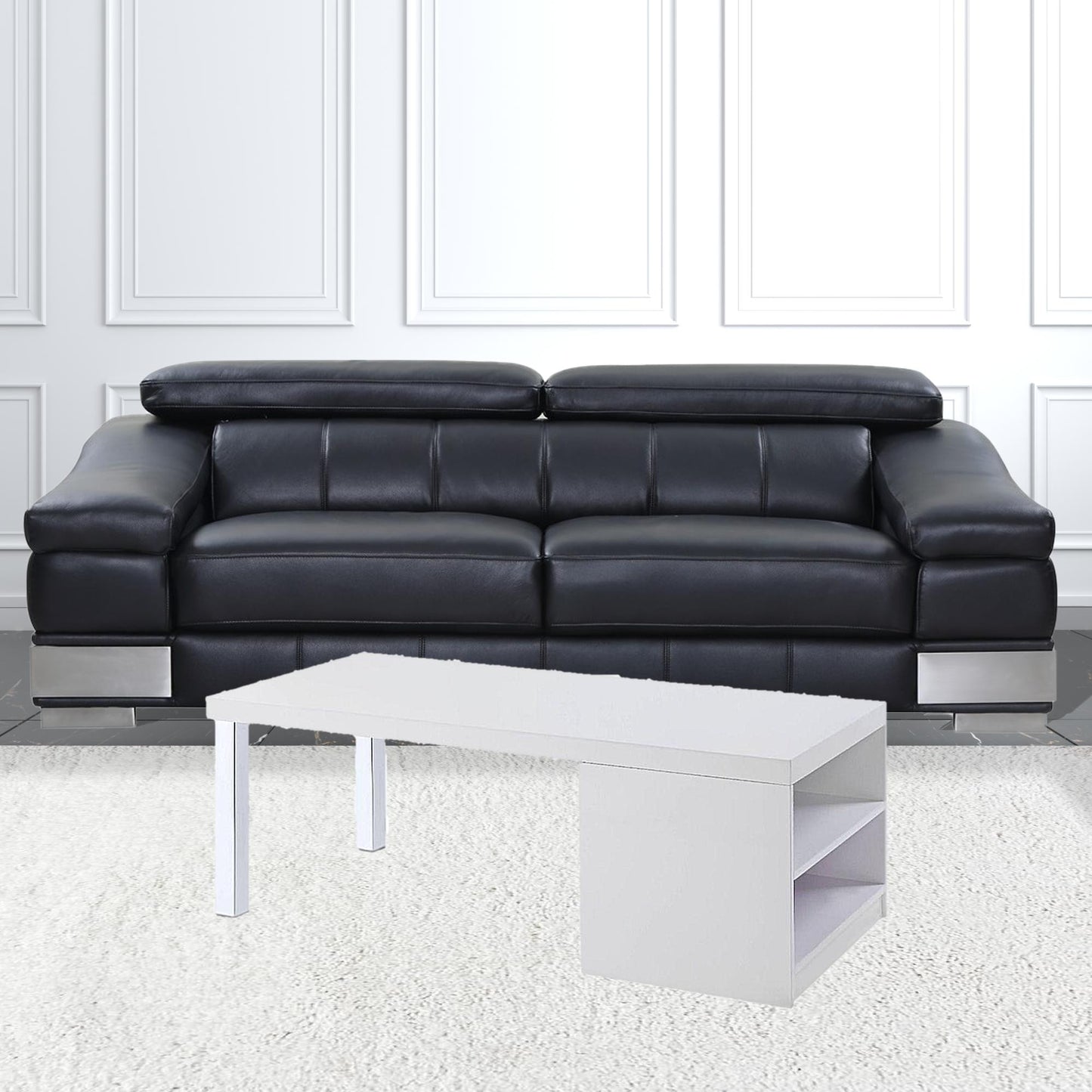 47" White and Silver Wood And Metal Frame Coffee Table With Shelf