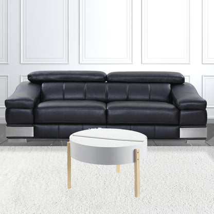 32" White and Natural Wood And Solid Wood Round Coffee Table