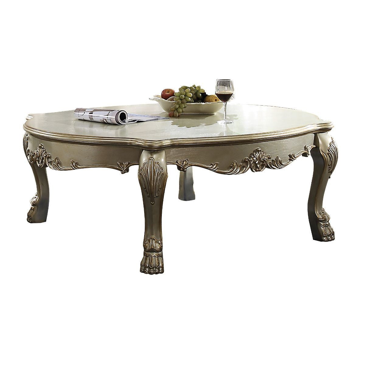 54" Gold and Bone Wood Coffee Table