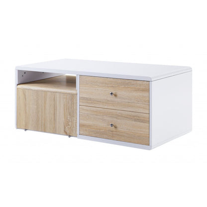 47" White and Natural Wood Frame Coffee Table With Two Drawers