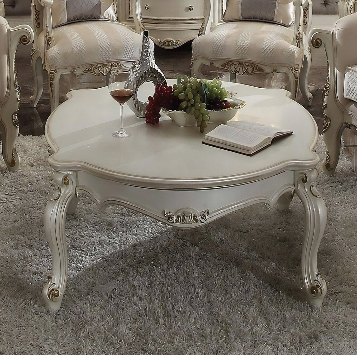 54" Pearl Wood And Polyresin Coffee Table