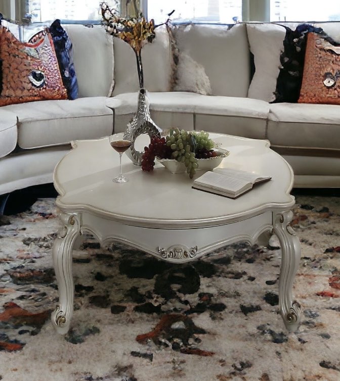 54" Pearl Wood And Polyresin Coffee Table