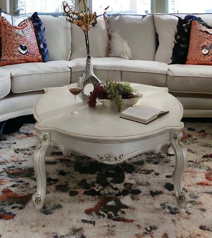 54" Pearl Wood And Polyresin Coffee Table