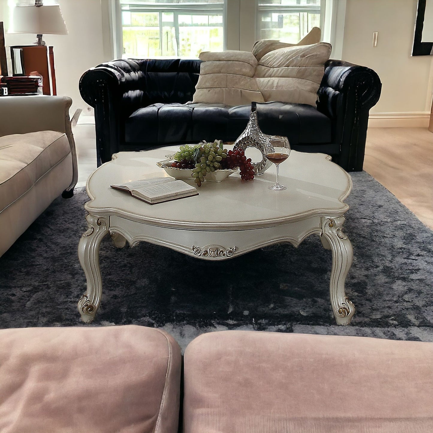 54" Pearl Wood And Polyresin Coffee Table