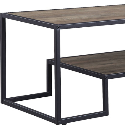 45" Brown and Black Metal Sled Coffee Table With Shelf