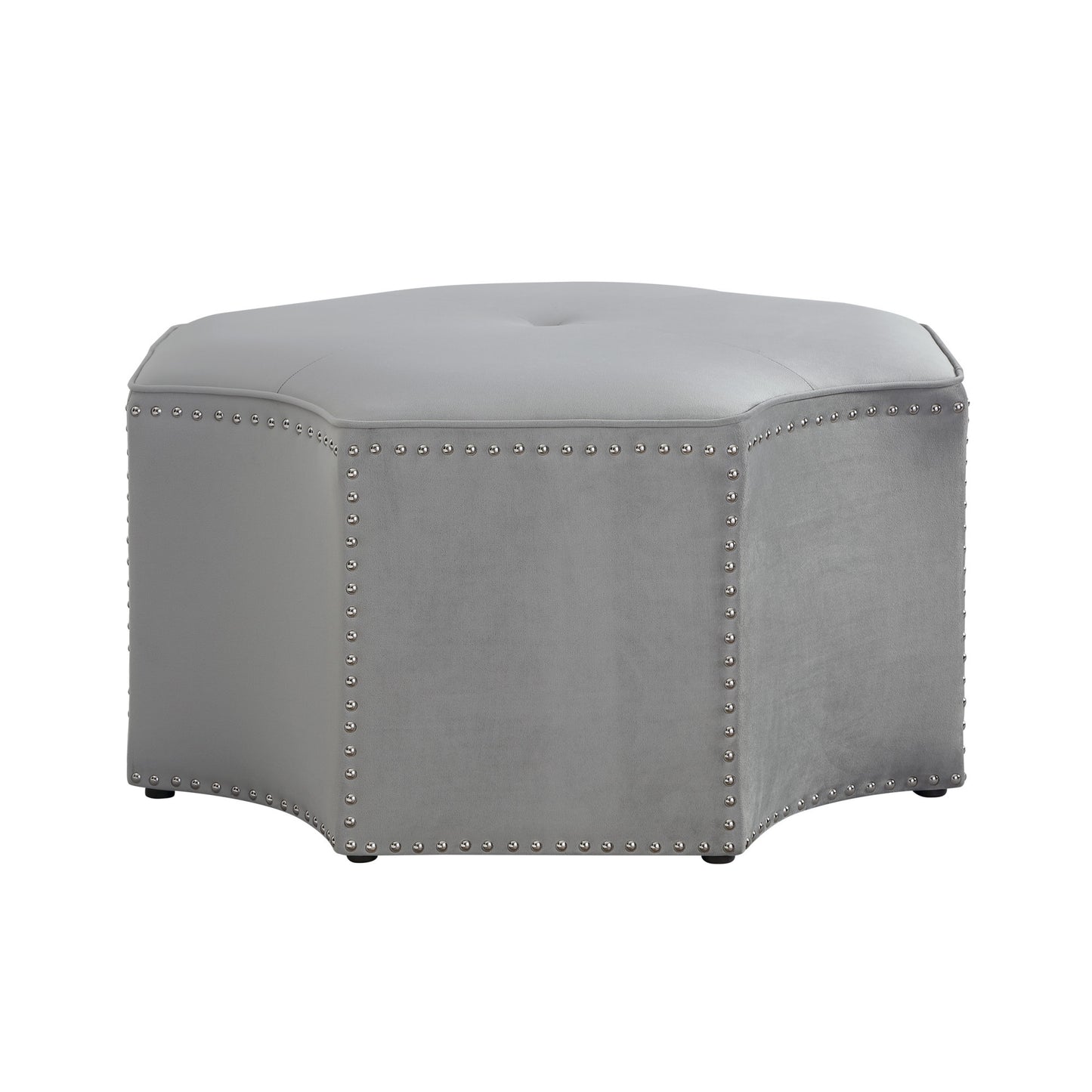 33" Gray Velvet Tufted Octagonal Cocktail Ottoman