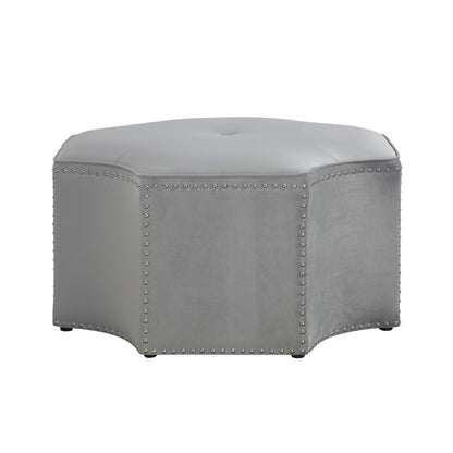 33" Gray Velvet Tufted Octagonal Cocktail Ottoman