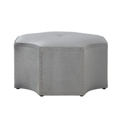 33" Gray Velvet Tufted Octagonal Cocktail Ottoman