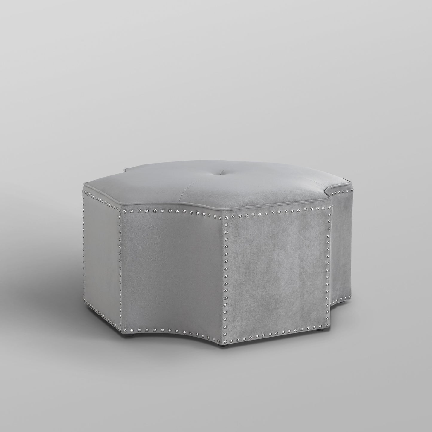 33" Gray Velvet Tufted Octagonal Cocktail Ottoman