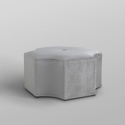 33" Gray Velvet Tufted Octagonal Cocktail Ottoman