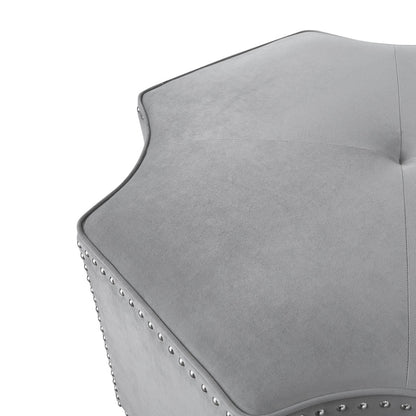 33" Gray Velvet Tufted Octagonal Cocktail Ottoman