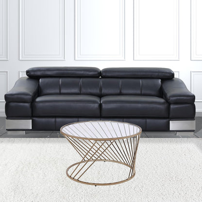 32" Clear and Champagne Glass And Metal Round Frame Coffee Table
