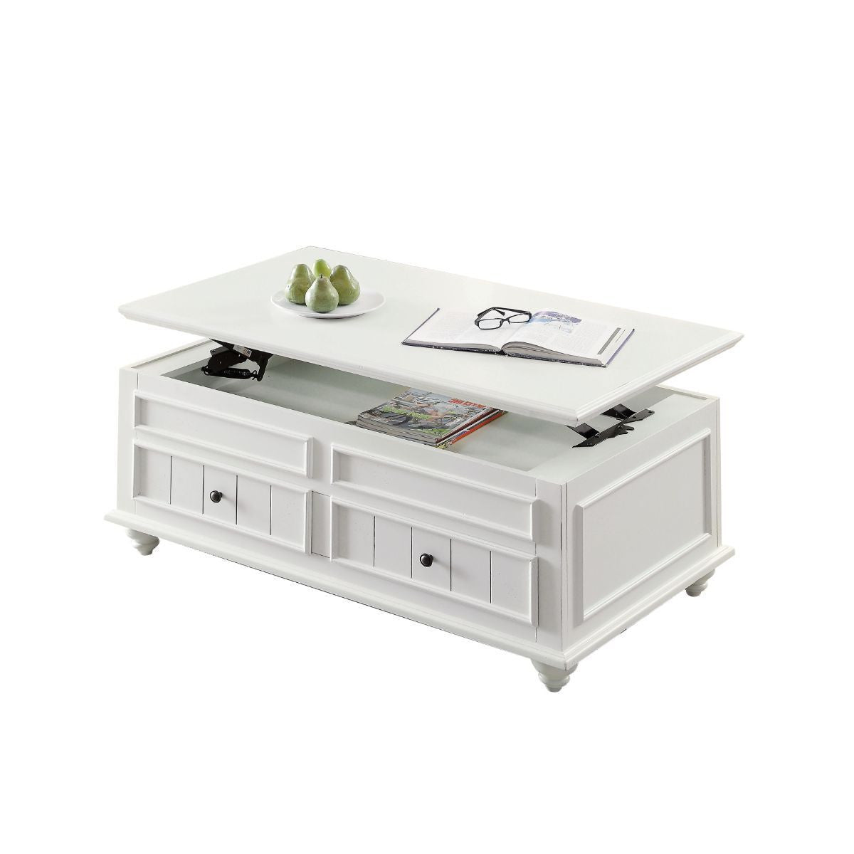 48" White Wood Lift Top Solid Coffee Table With Two Drawers