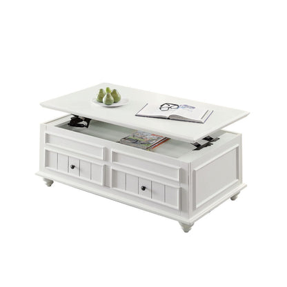 48" White Wood Lift Top Solid Coffee Table With Two Drawers
