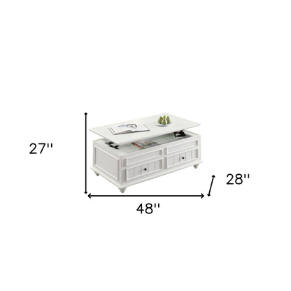 48" White Wood Lift Top Solid Coffee Table With Two Drawers