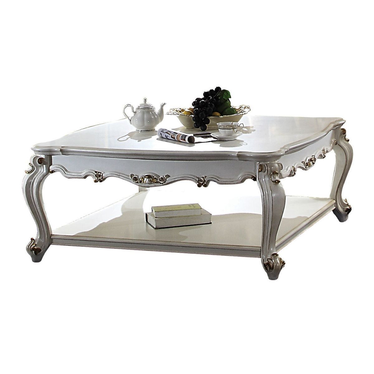 47" Pearl Wood Coffee Table With Shelf