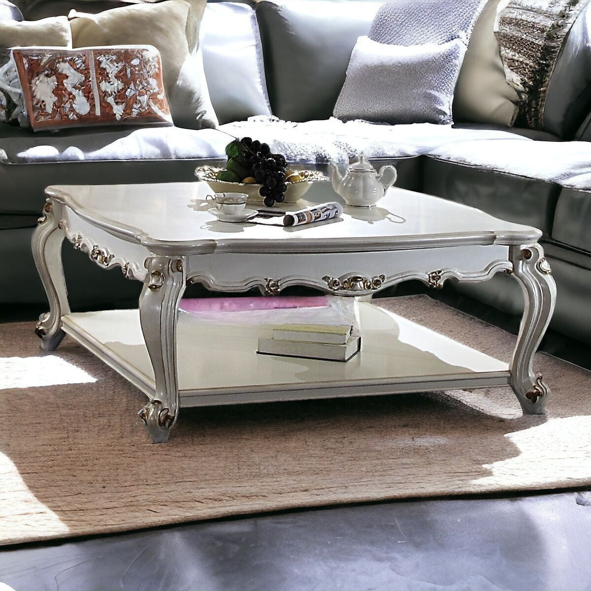 47" Pearl Wood Coffee Table With Shelf