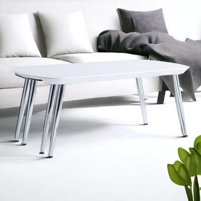 47" White Clear and Silver Wood And Glass And Metal Coffee Table