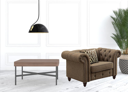 45" Brown and Black Linen Tufted Chesterfield Chair And Toss Pillow