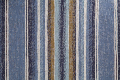 31" Blue and White Fabric Striped Wingback Chair And Toss Pillow