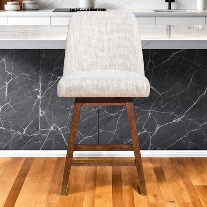 Beige And Brown Solid Wood Swivel Counter Height Bar Chair