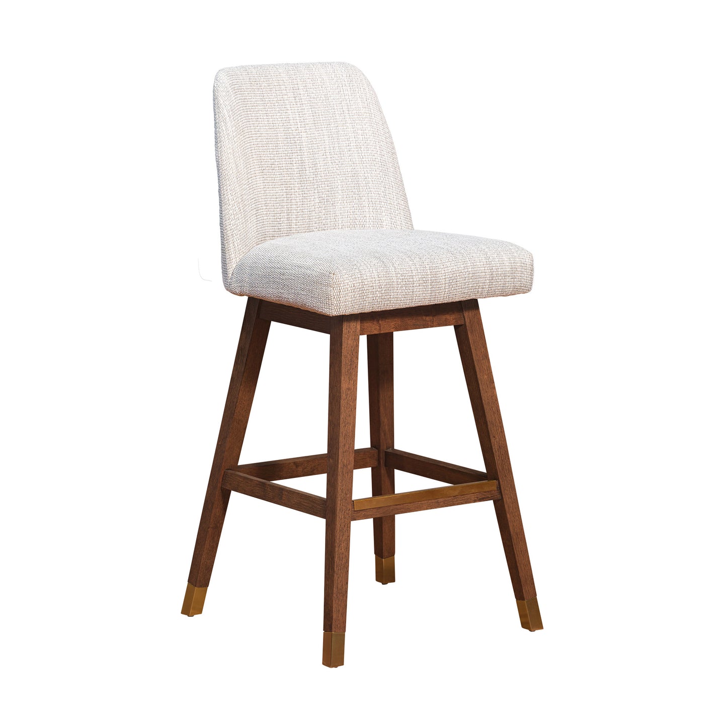 Beige and Brown Solid Wood Bar Height Swivel Bar Chair