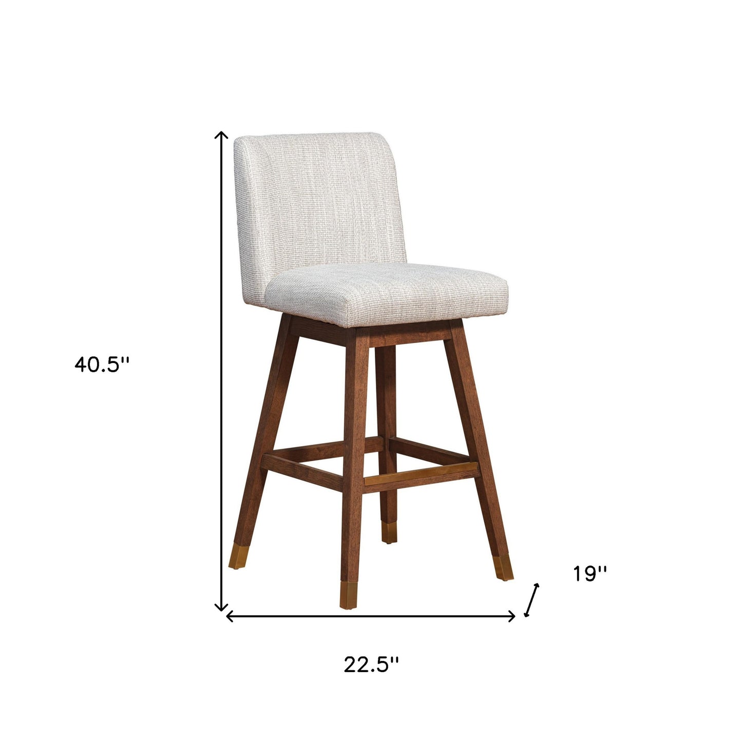 30" Beige and Wood Brown Solid Wood Bar Height Swivel Bar Chair