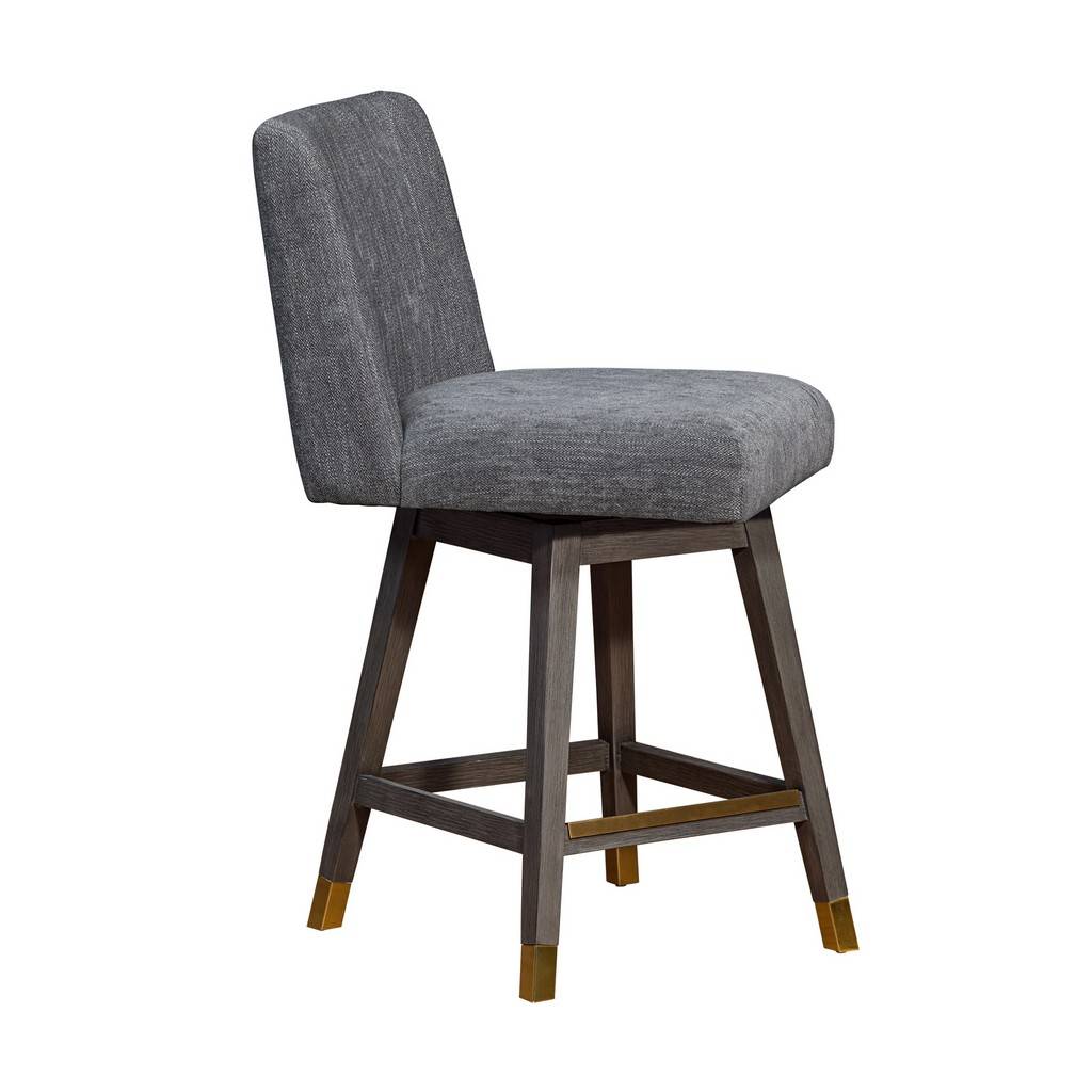 26" Gray and Brown Solid Wood Counter Height Swivel Bar Chair