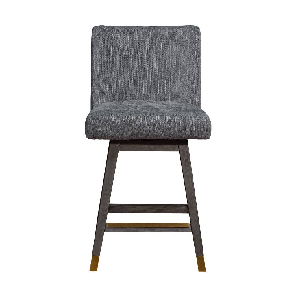 26" Gray and Brown Solid Wood Counter Height Swivel Bar Chair