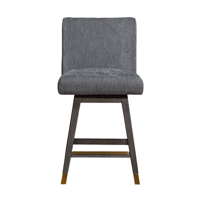 26" Gray and Brown Solid Wood Counter Height Swivel Bar Chair