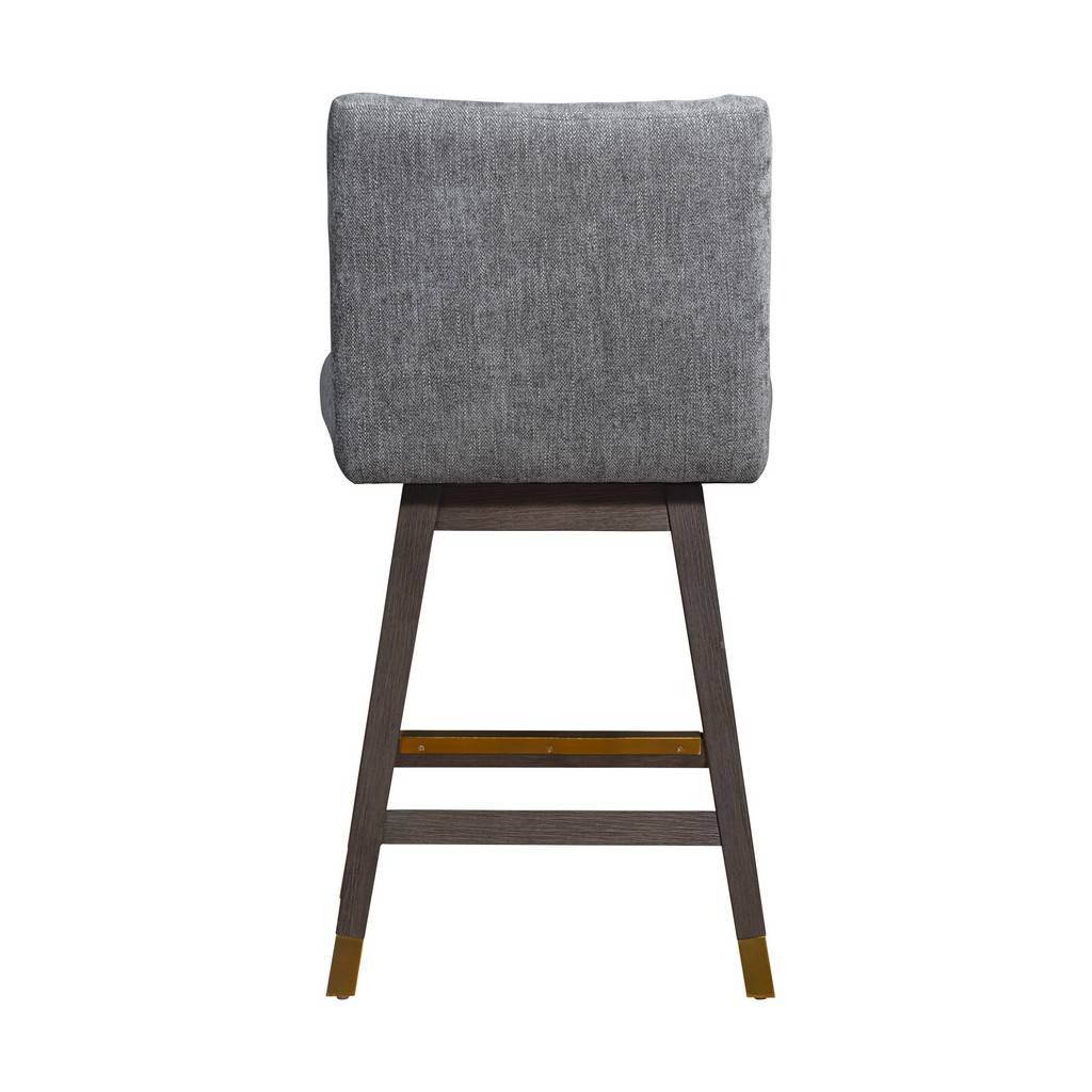 26" Gray and Brown Solid Wood Counter Height Swivel Bar Chair