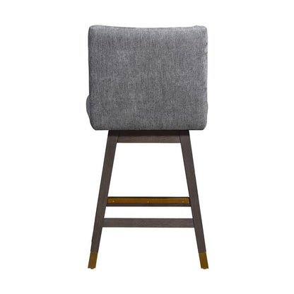 26" Gray and Brown Solid Wood Counter Height Swivel Bar Chair
