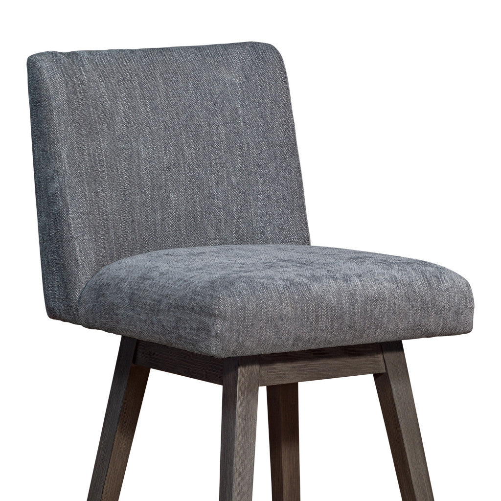 26" Gray and Brown Solid Wood Counter Height Swivel Bar Chair