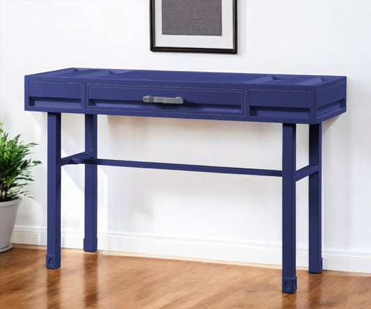 47" Blue Iron And Wood Vanity Table