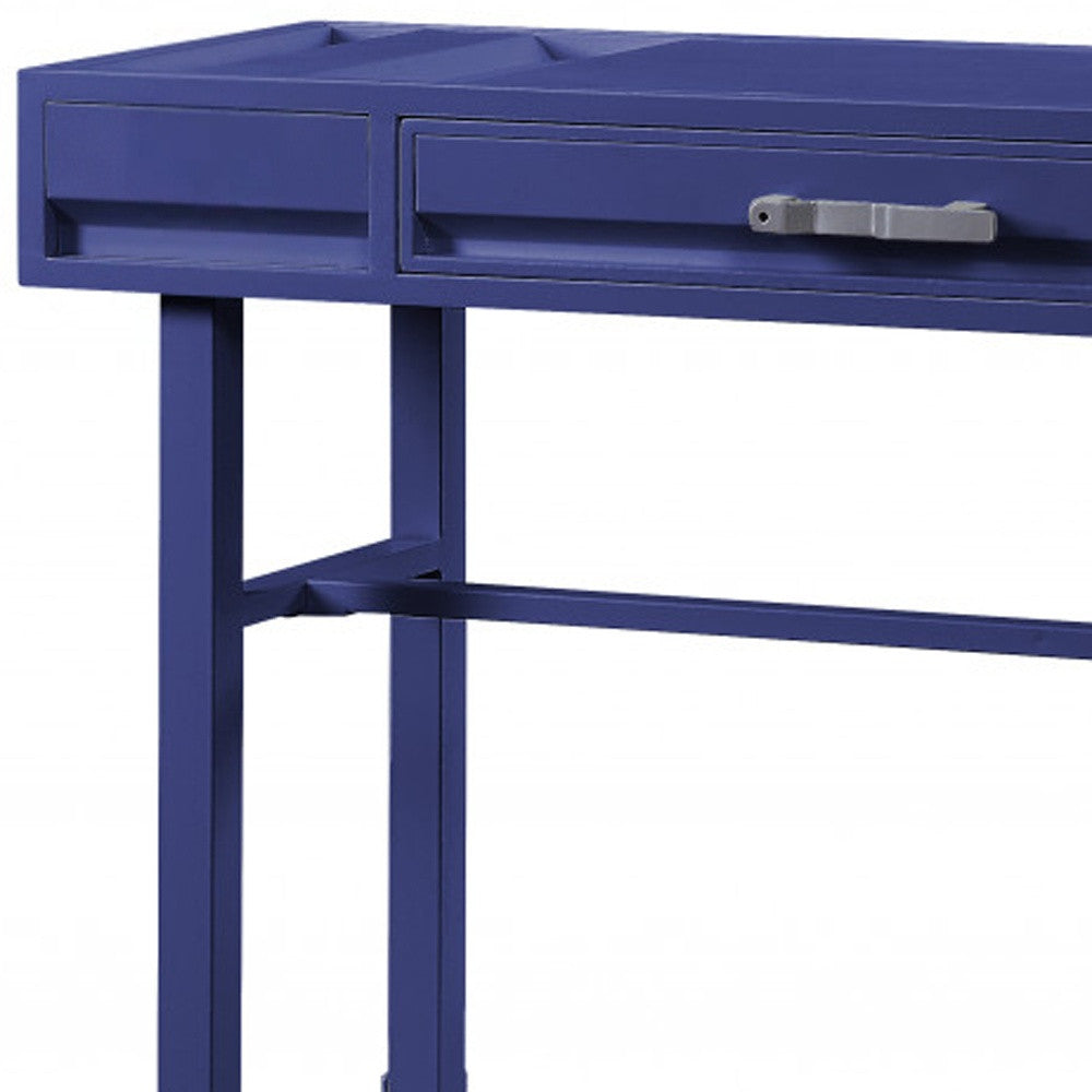 47" Blue Iron And Wood Vanity Table