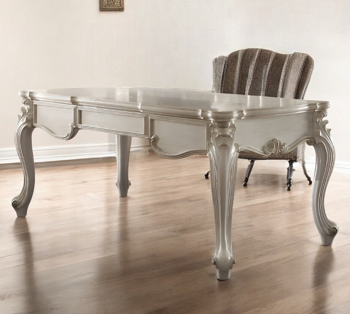 72" White Wood Executive Desk With Three Drawers