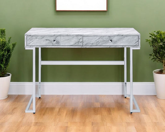 42" White Writing Desk With Two Drawers
