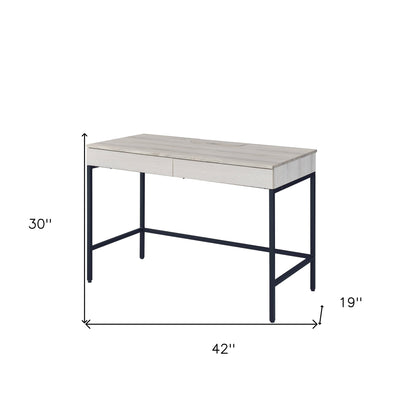 42" Natural and Black Writing Desk With Two Drawers