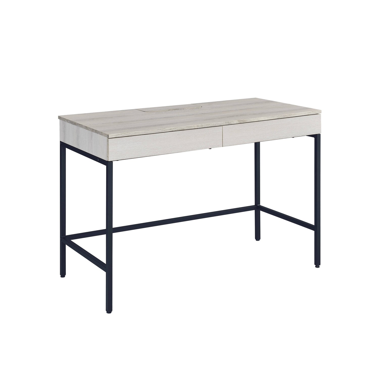 42" Natural and Black Writing Desk With Two Drawers