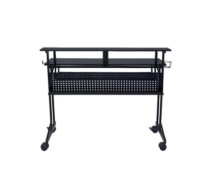 47" Black Wood and Metal Rolling Computer Desk