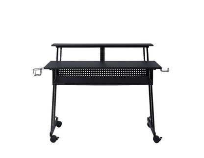 47" Black Wood and Metal Rolling Computer Desk