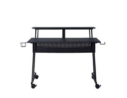 47" Black Wood and Metal Rolling Computer Desk