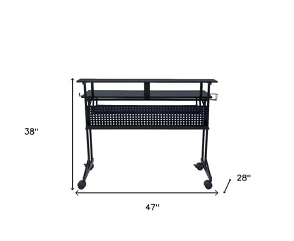 47" Black Wood and Metal Rolling Computer Desk