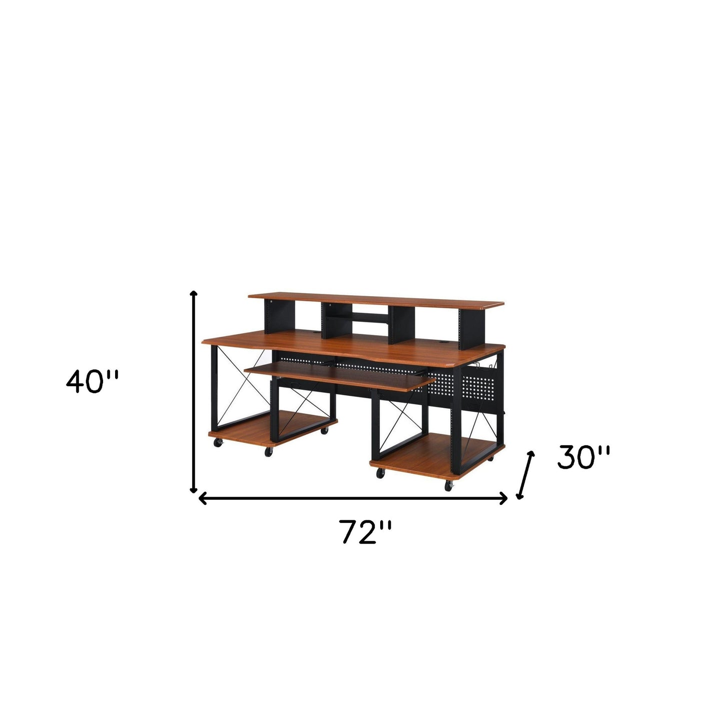 72" Brown and Black Wood and Metal Rolling Computer Desk