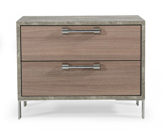 20" Brown And Gray Solid and Manufactured Wood Two Drawer Nightstand