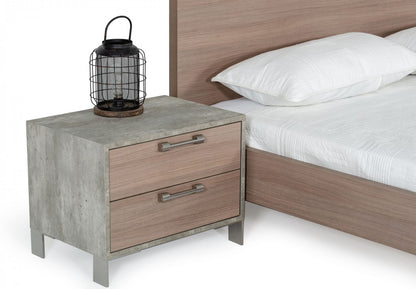 20" Brown And Gray Solid and Manufactured Wood Two Drawer Nightstand
