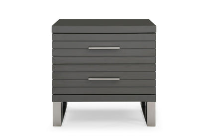 23" Silver And Gray Stainless Steel Solid and Manufactured Wood Two Drawer Nightstand