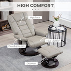 Faux Leather Recliner with Ottoman, Swivel Recliner Chair and Ottoman with High Back and Wood Base, Gray