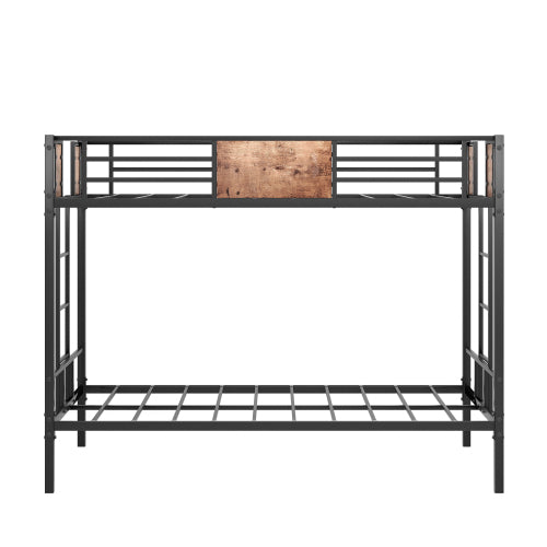 Twin Over Twin Size Metal Bunk Bed With Double Safety Guard Rails, Heavy Duty, Space-Saving Design, Steel Bed For School, Bedroom