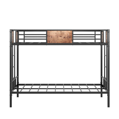 Twin Over Twin Size Metal Bunk Bed With Double Safety Guard Rails, Heavy Duty, Space-Saving Design, Steel Bed For School, Bedroom